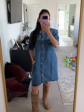 Universal Thread Blue Denim Button-Front Mini Dress